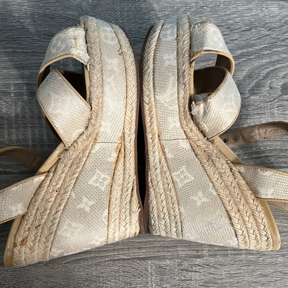 Louis Vuitton Beige Monogram Canvas Espadrille Wedge Sandals - Picture 16 of 16